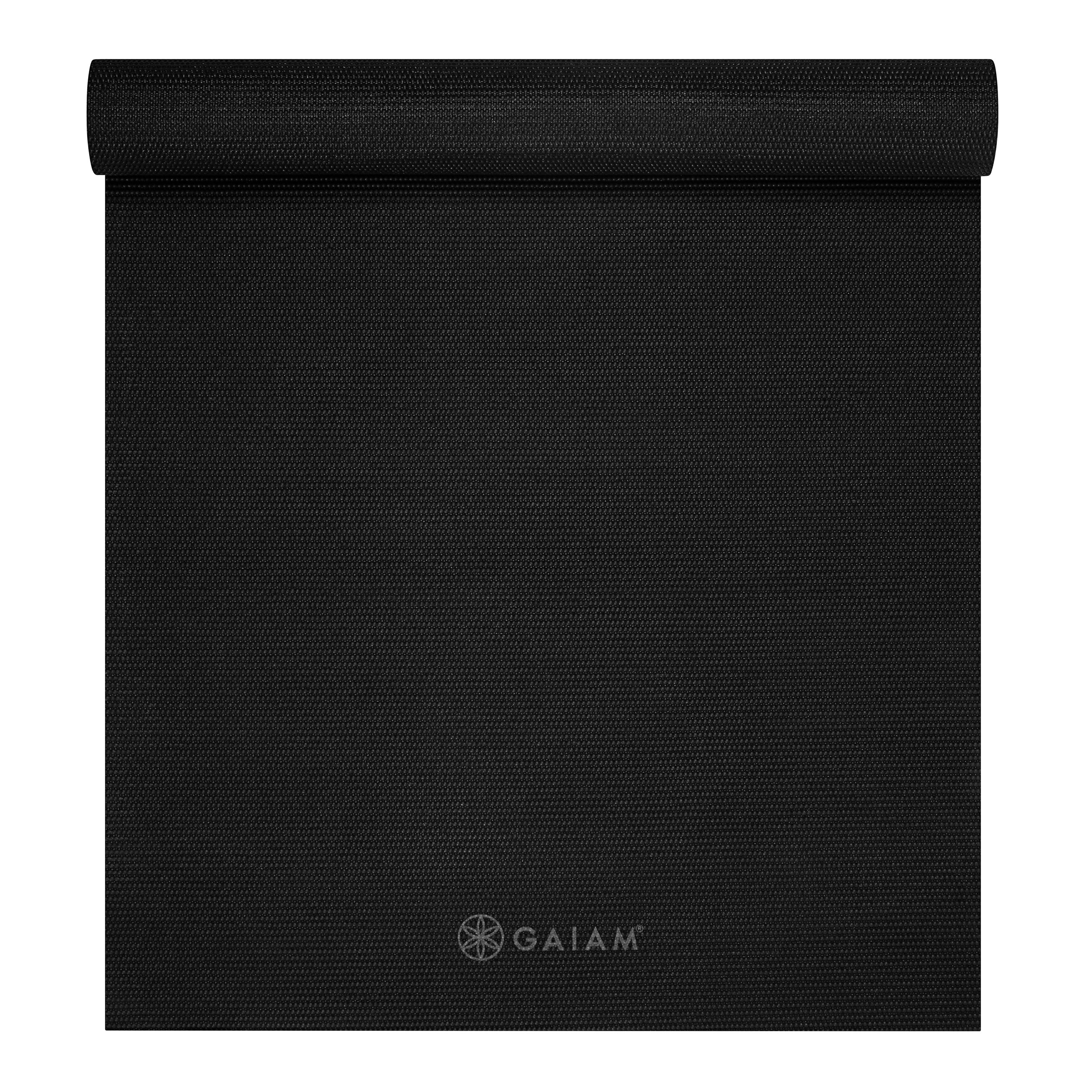 Gaiam Classic Solid Color Yoga Mat (5mm) Black top rolled